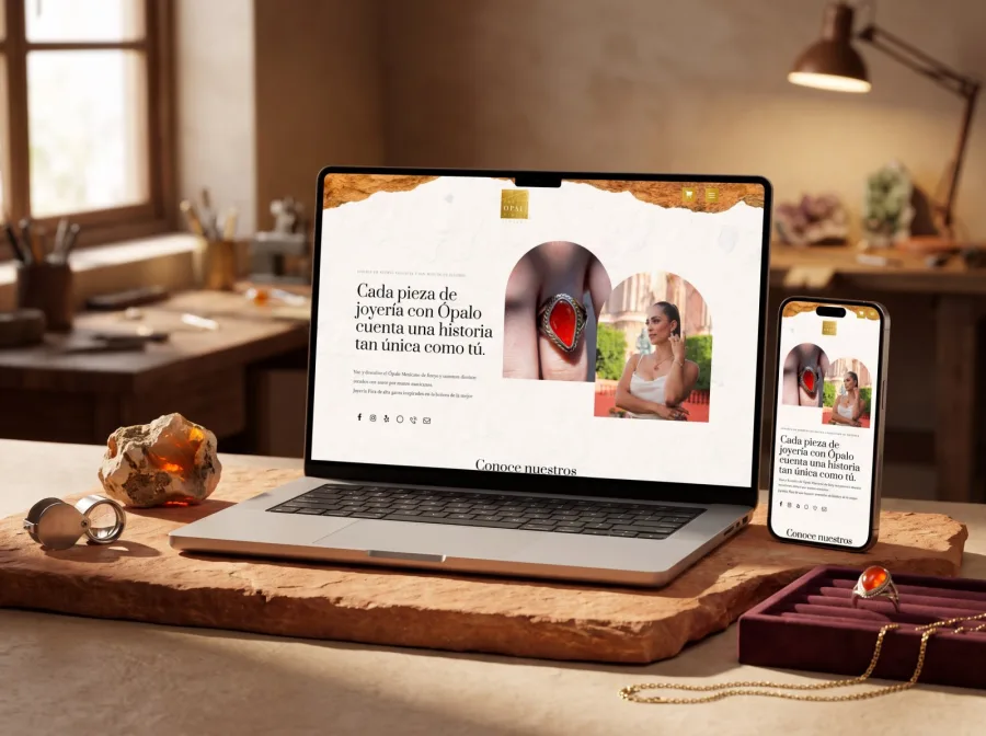 Página web para The Opal Mine — diseño por Jan Pérez
