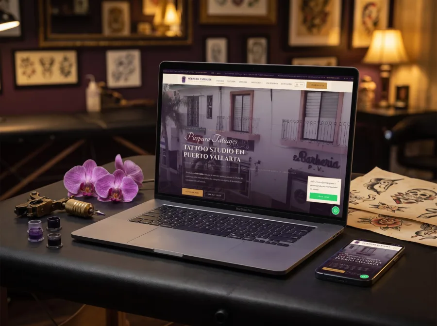 Página web para Púrpura Tatuajes — diseño por Jan Pérez